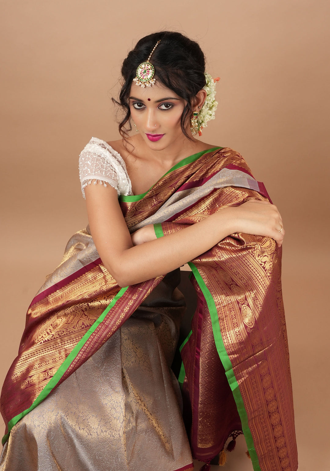 Maang Tika - Peacock Design Ahmedabadi Kundan Jadau Hair Ornament