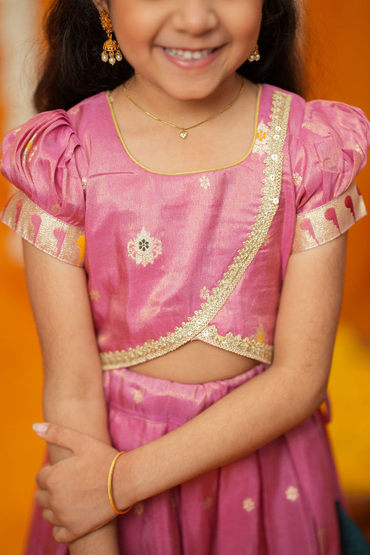 Maithiri Pink Silk Kids Lehenga Set mini | SHOBITAM