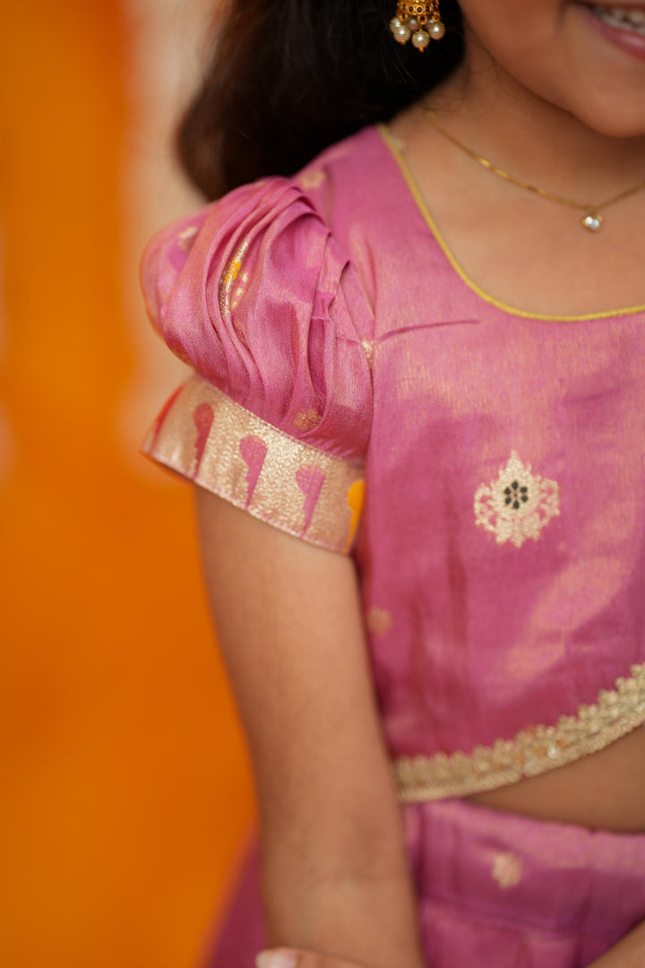 Maithiri Pink Silk Kids Lehenga Set mini | Made To Order