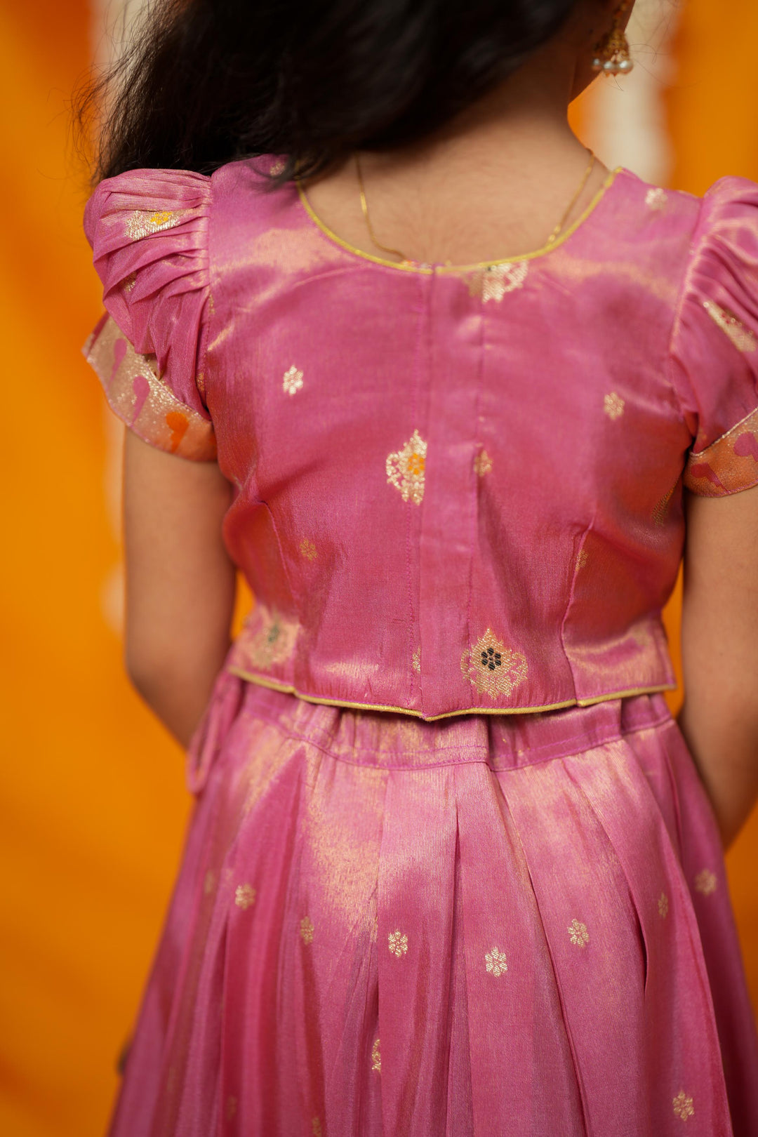 Maithiri Pink Silk Kids Lehenga Set mini | Made To Order