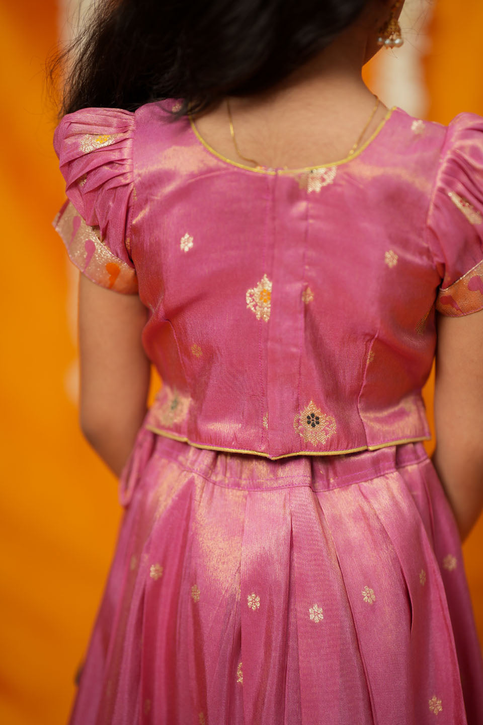 Maithiri Pink Silk Kids Lehenga Set mini | SHOBITAM
