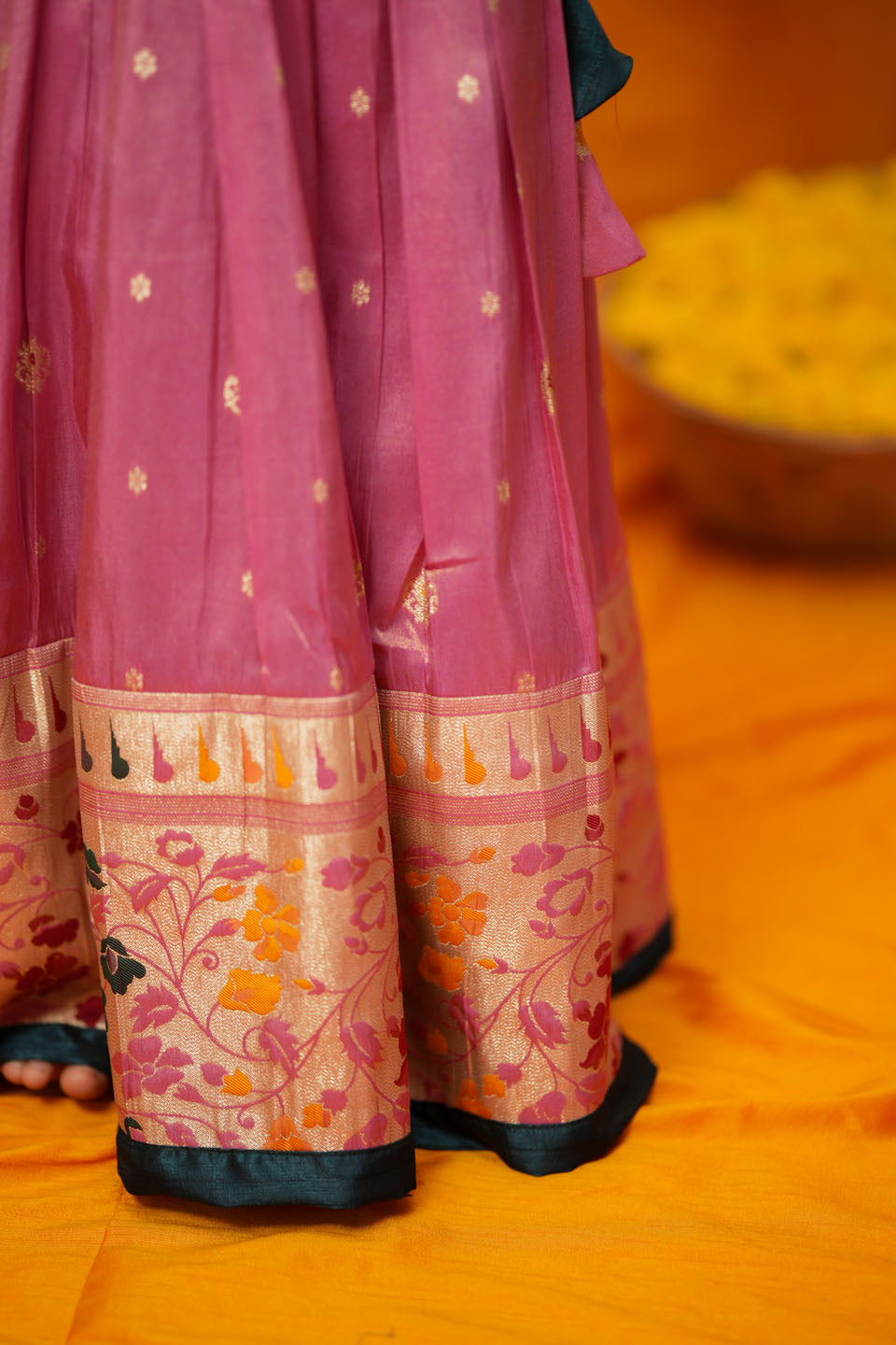Maithiri Pink Silk Kids Lehenga Set mini | SHOBITAM