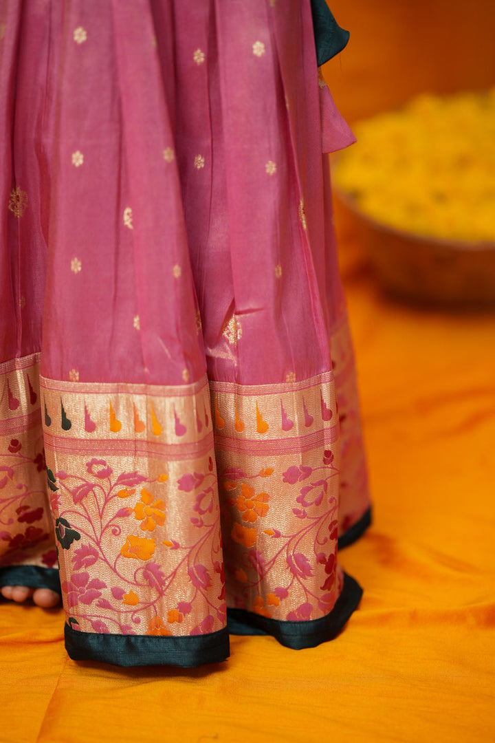 Maithiri Pink Silk Kids Lehenga Set mini | SHOBITAM