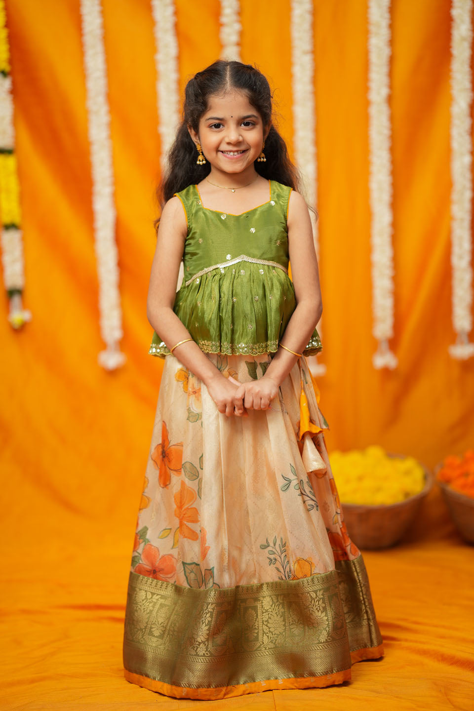 Harita Floral Ivory Mini Lehenga Set | Made To Order | SHOBITAM