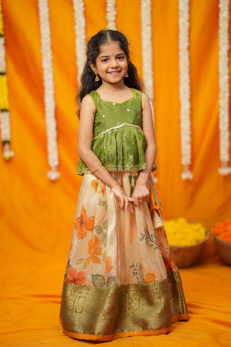 Harita Floral Ivory Mini Lehenga Set | Made To Order | SHOBITAM