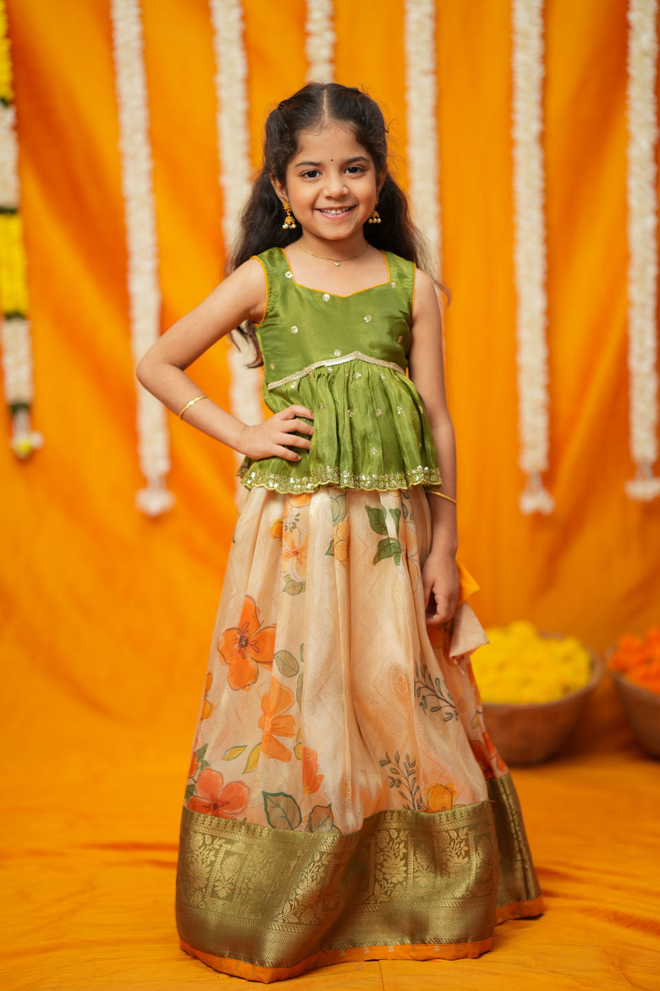 Harita Floral Ivory Mini Lehenga Set | Made To Order | SHOBITAM