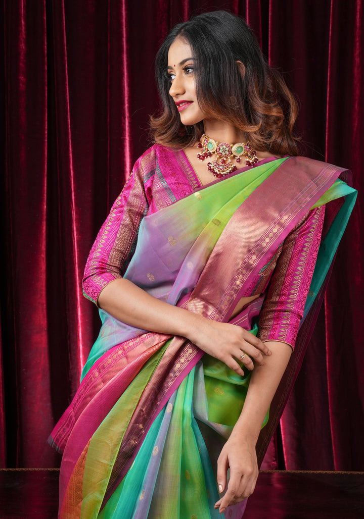 Stunning Ombre Chanderi Silk Saree in Multicolor Tone