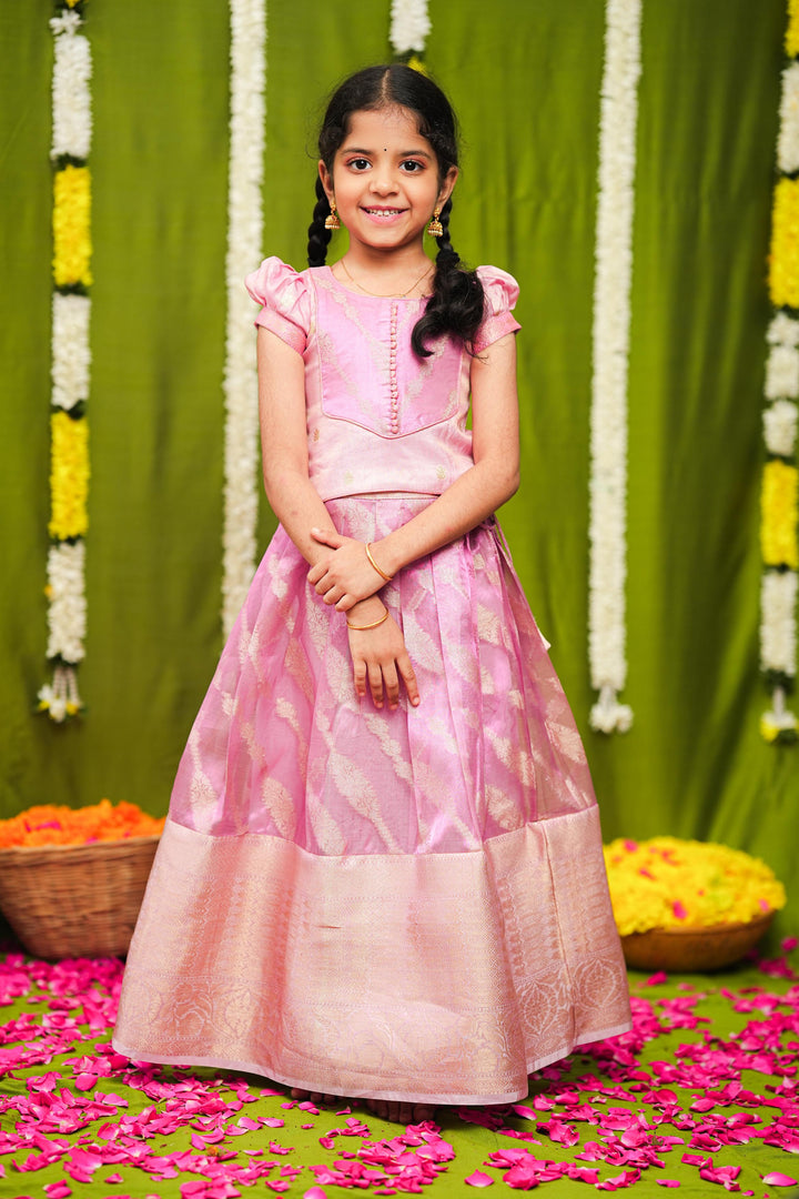 Aalaya Pink Banarasi Organza Lehenga Mini | Made To Order