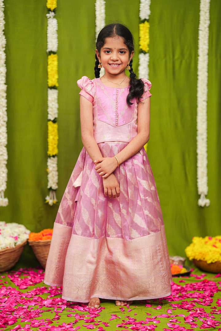 Aalaya Pink Banarasi Organza Lehenga Mini | Made To Order