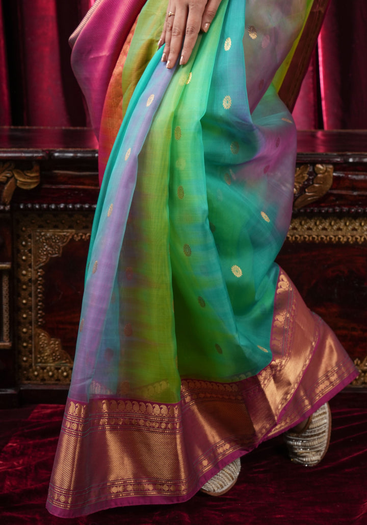 Stunning Ombre Chanderi Silk Saree in Multicolor Tone