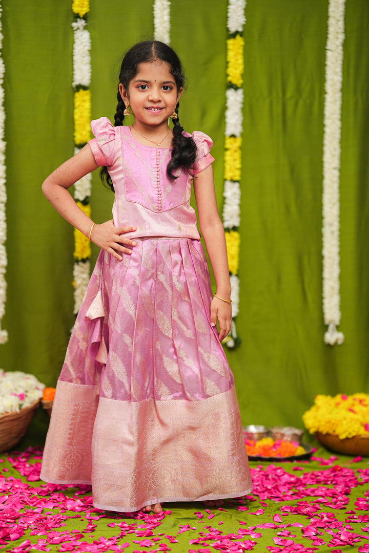 Aalaya Pink Banarasi Organza Lehenga Mini | Made To Order