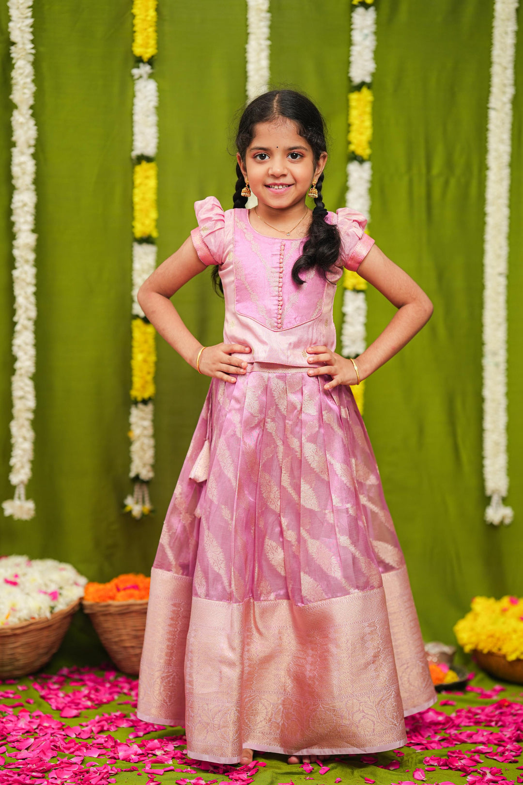 Aalaya Pink Banarasi Organza Lehenga Mini | Made To Order