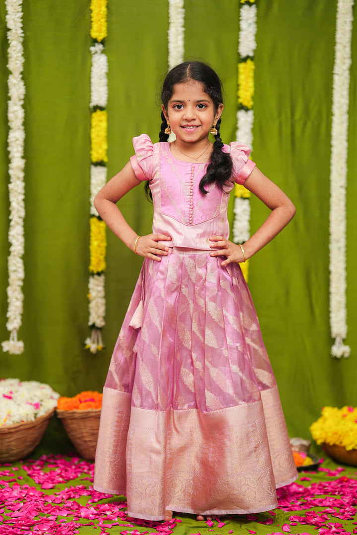 Aalaya Pink Banarasi Organza Lehenga Mini | Made To Order