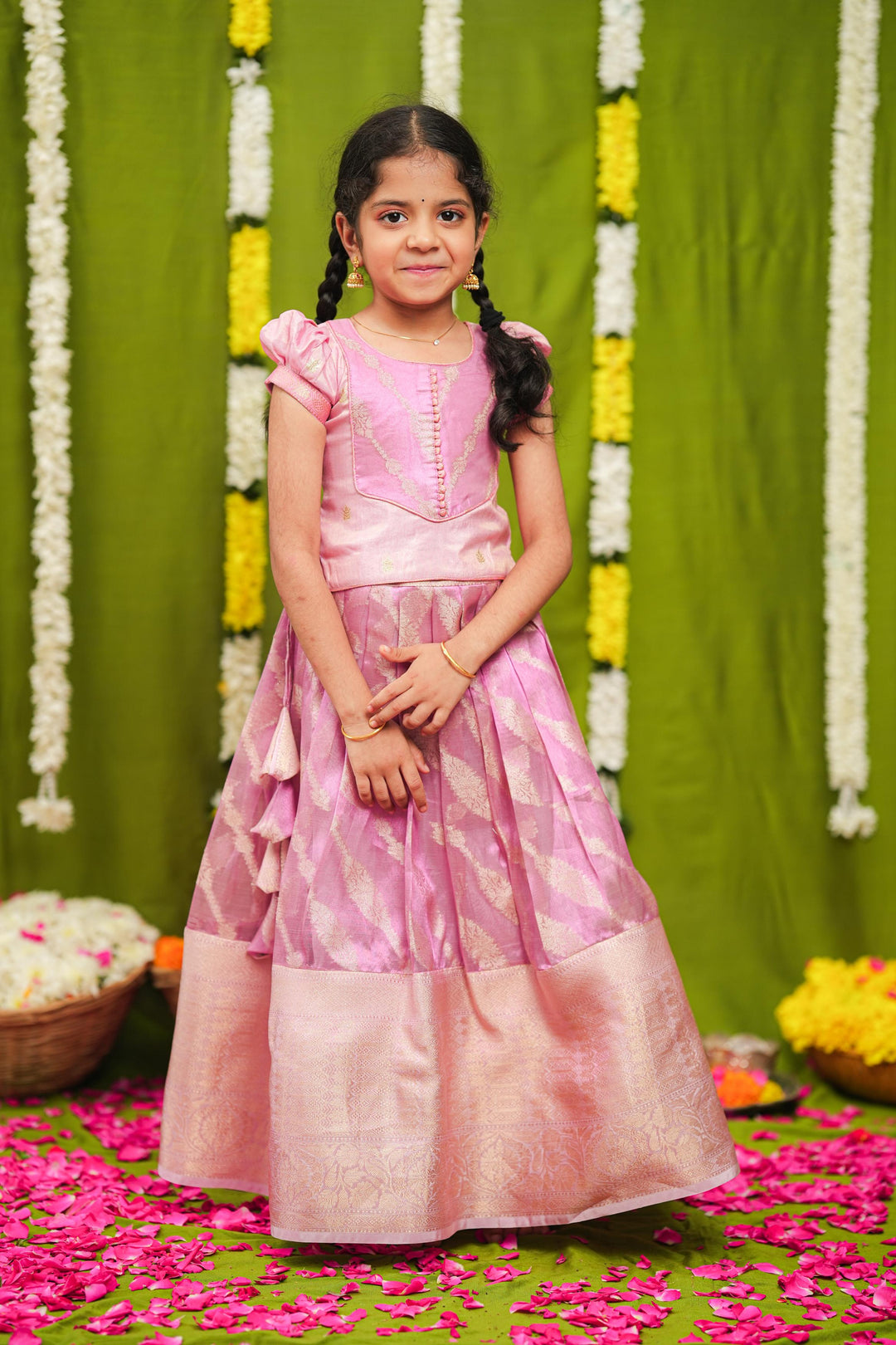 Aalaya Pink Banarasi Organza Lehenga Mini | Made To Order