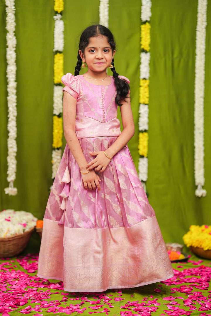 Aalaya Pink Banarasi Organza Lehenga Mini | Made To Order