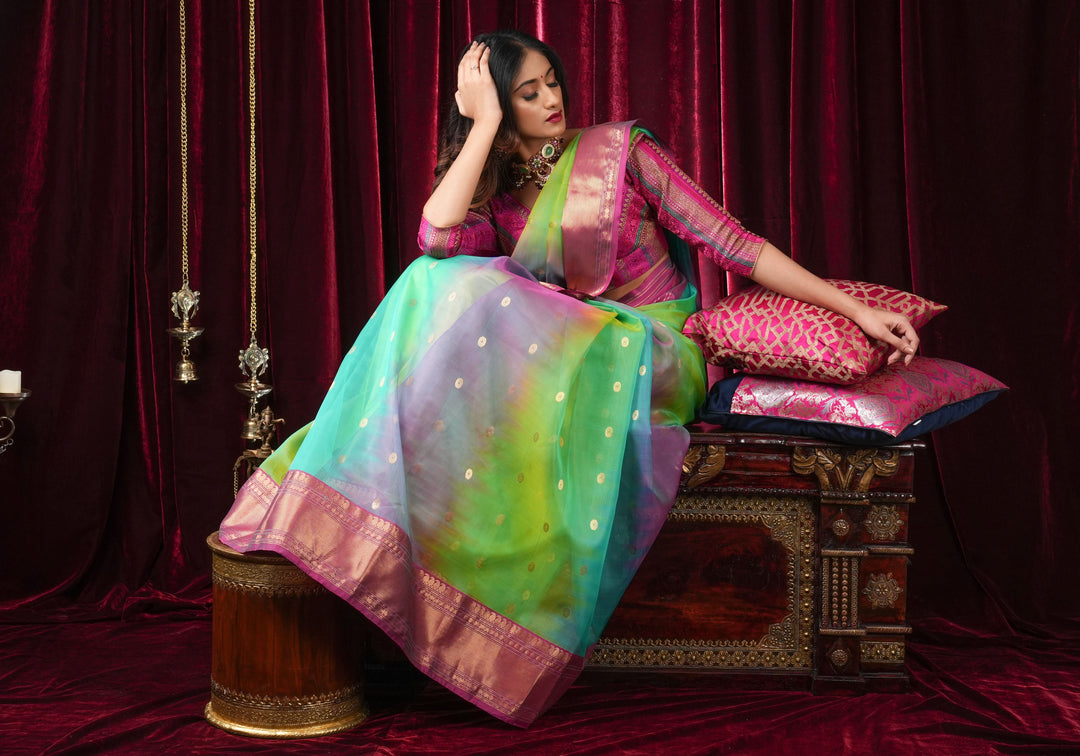Stunning Ombre Chanderi Silk Saree in Multicolor Tone