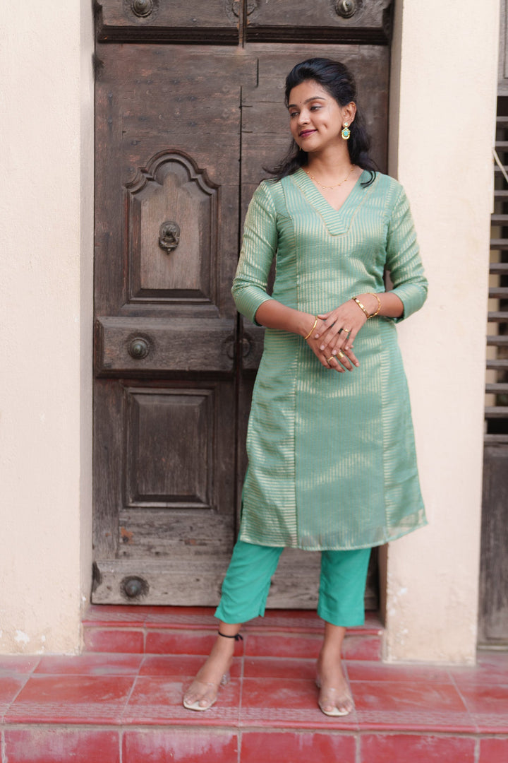 Ananya Mint Green Kurti Set | Made To Order
