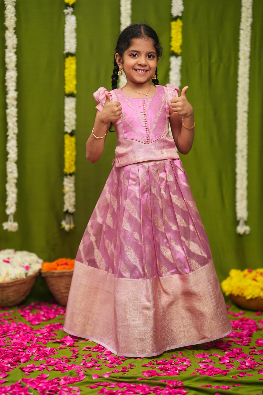 Aalaya Pink Banarasi Organza Lehenga Mini | Made To Order