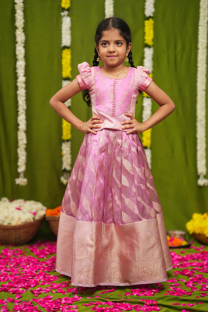 Aalaya Pink Banarasi Organza Lehenga Mini | Made To Order