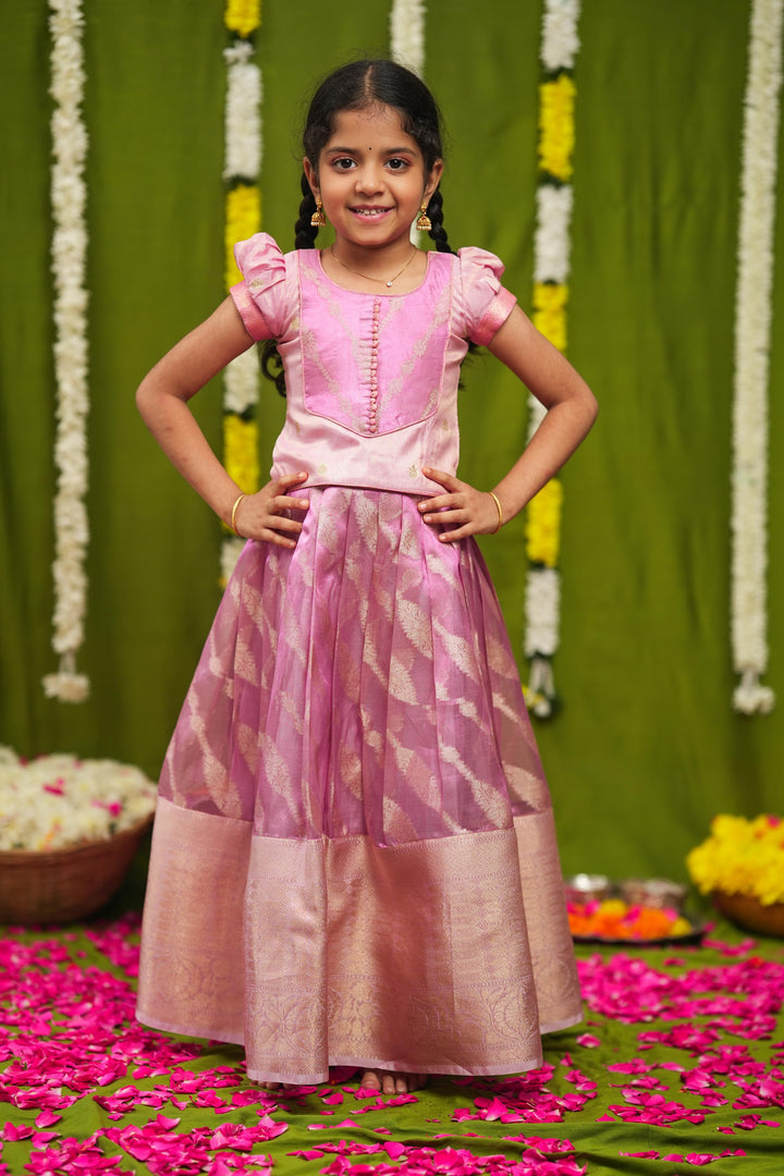 Aalaya Pink Banarasi Organza Lehenga Mini | Made To Order