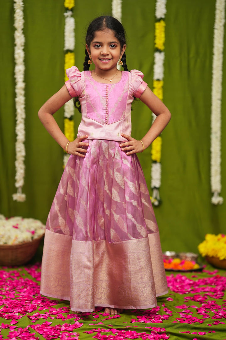 Aalaya Pink Banarasi Organza Lehenga Mini | Made To Order