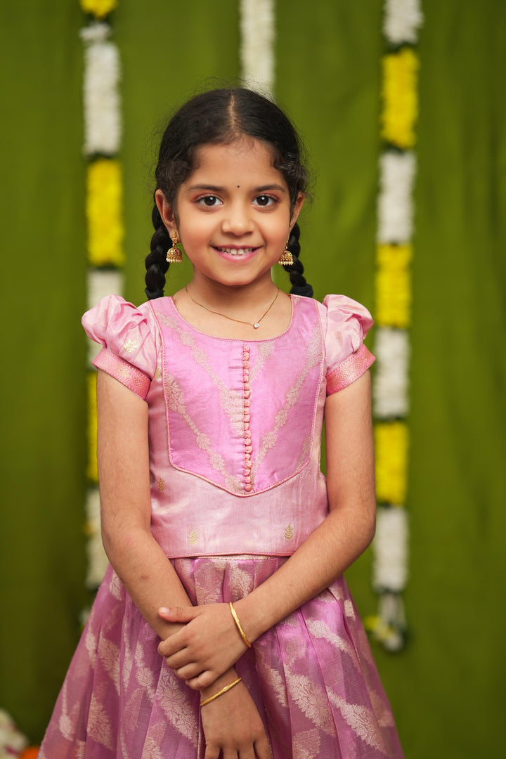 Aalaya Pink Banarasi Organza Lehenga Mini | Made To Order
