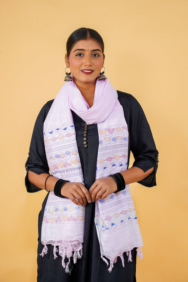 White Hand Drawn Madhubani Cotton Dupatta
