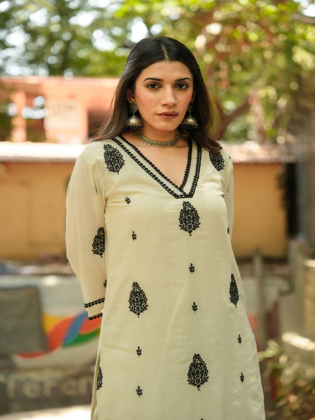 Black and Off White Kota Doriya with Thread Buti Suit Set- SET OF-3 | SHOBITAM