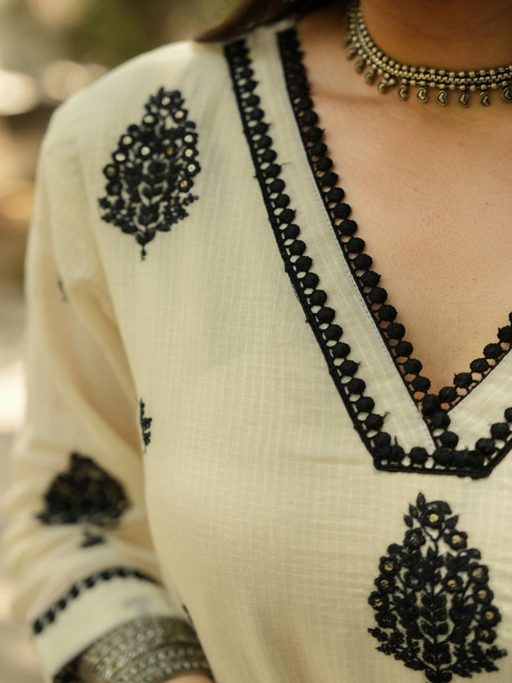 Black and Off White Kota Doriya with Thread Buti Suit Set- SET OF-3 | SHOBITAM