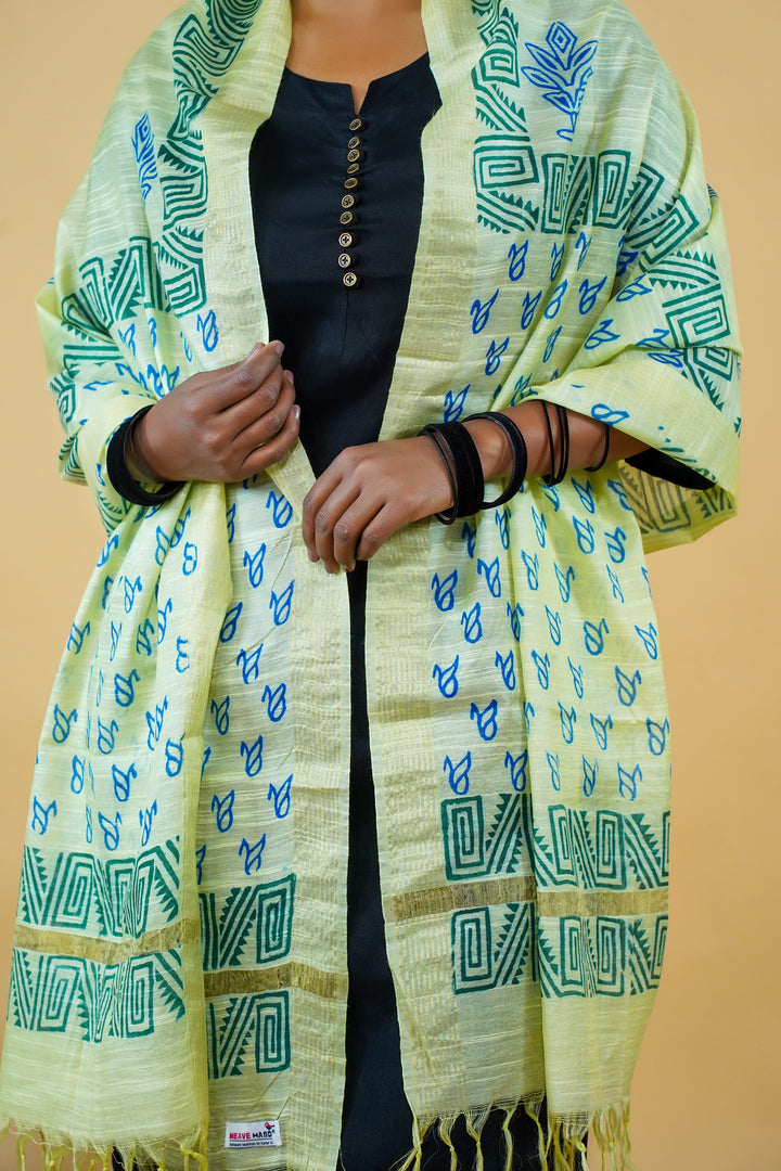 Lemon Yellow Cotton Dupatta With Batik Print