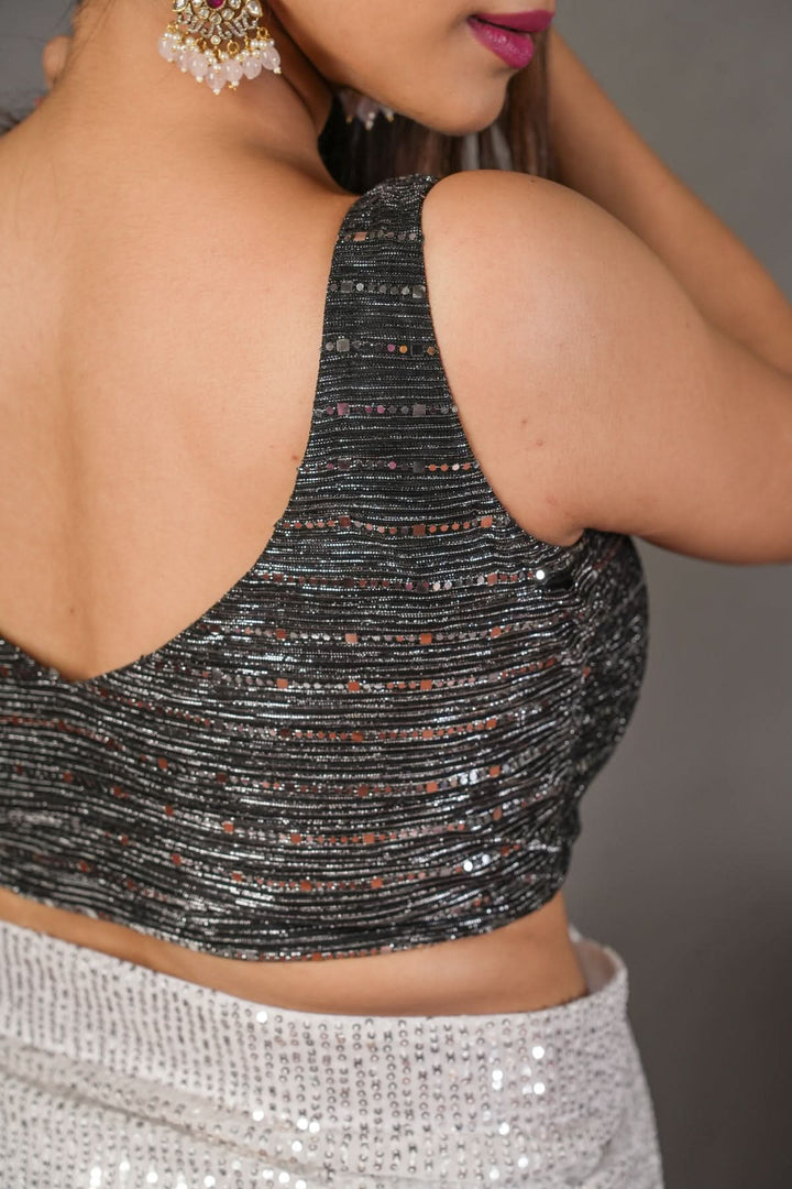Black Sequin Shimmer Blouse in Black and Silver!