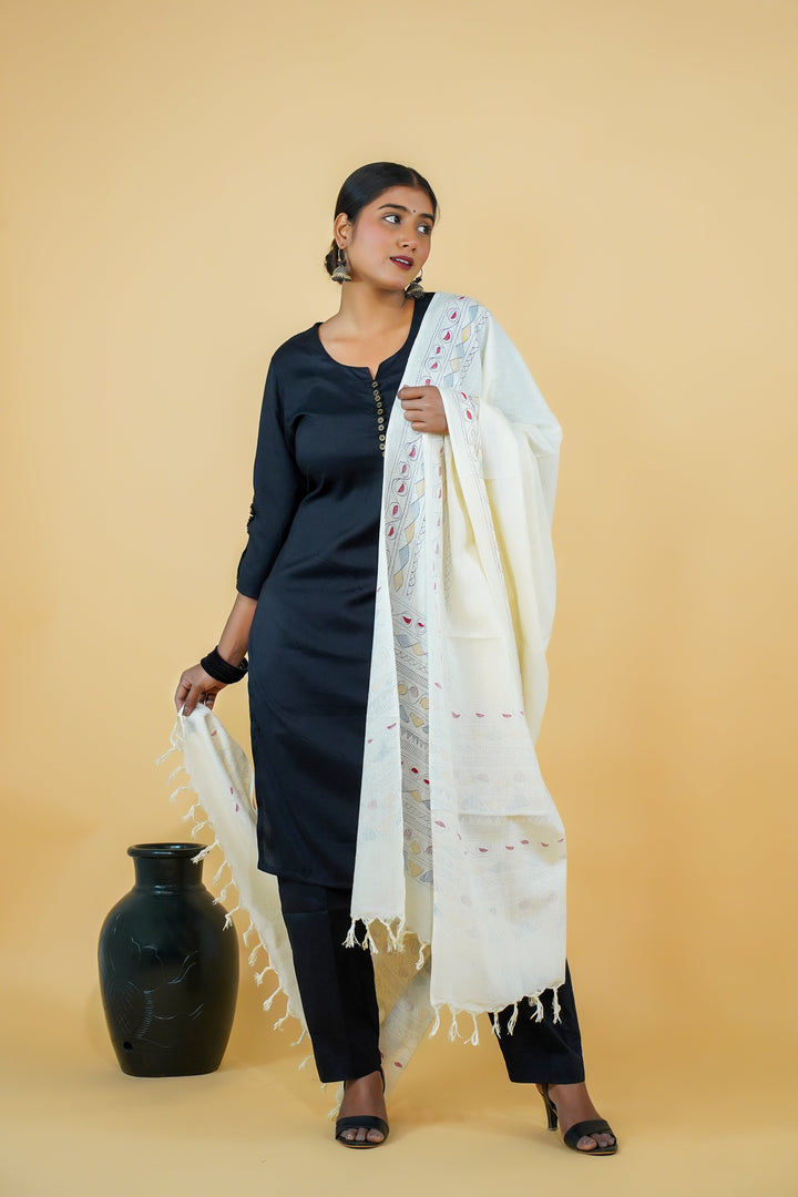 Cotton Duptta With Madhubani Painting