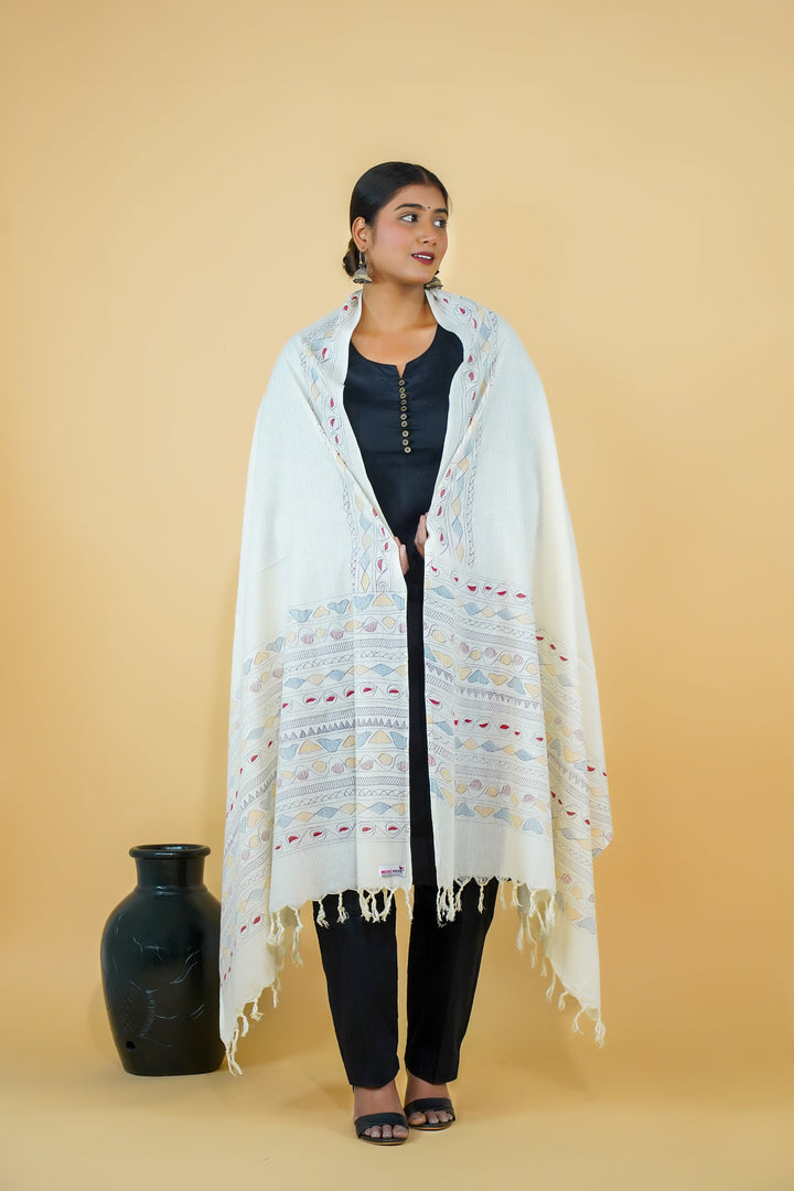 Cotton Duptta With Madhubani Painting