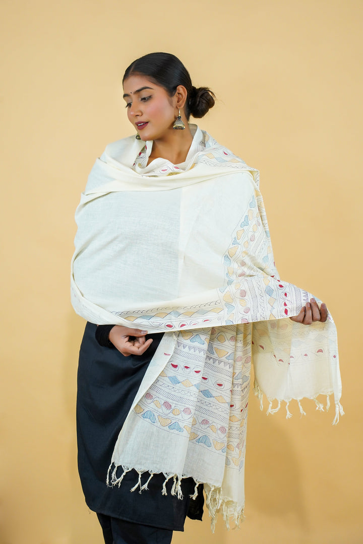 Cotton Duptta With Madhubani Painting