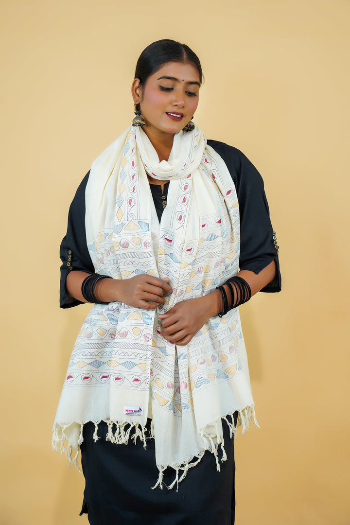 Cotton Duptta With Madhubani Painting