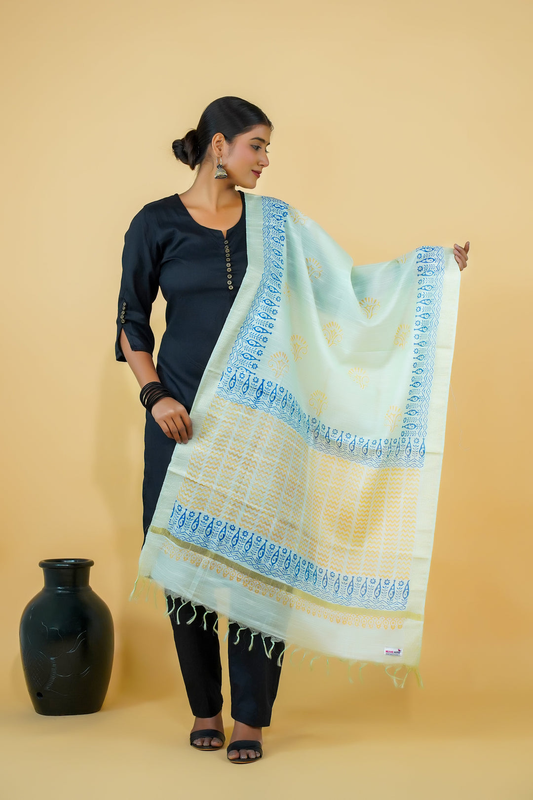 White Batik Print Visoce Dupatta
