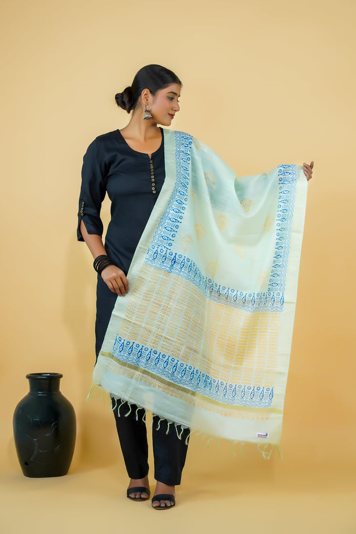 White Batik Print Visoce Dupatta