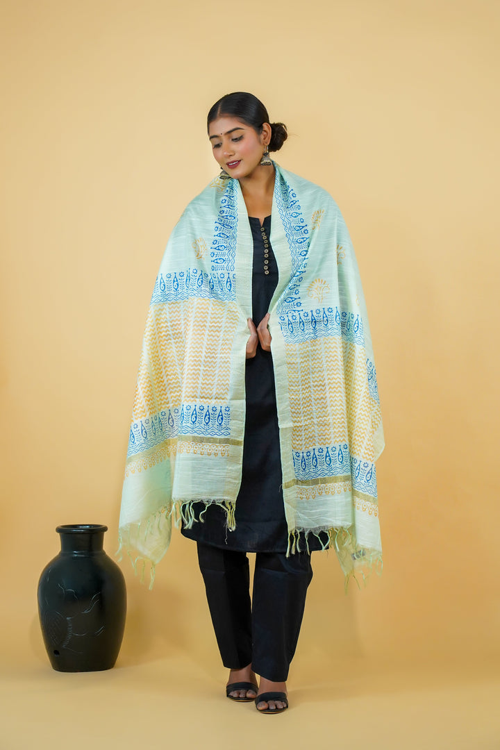 White Batik Print Visoce Dupatta
