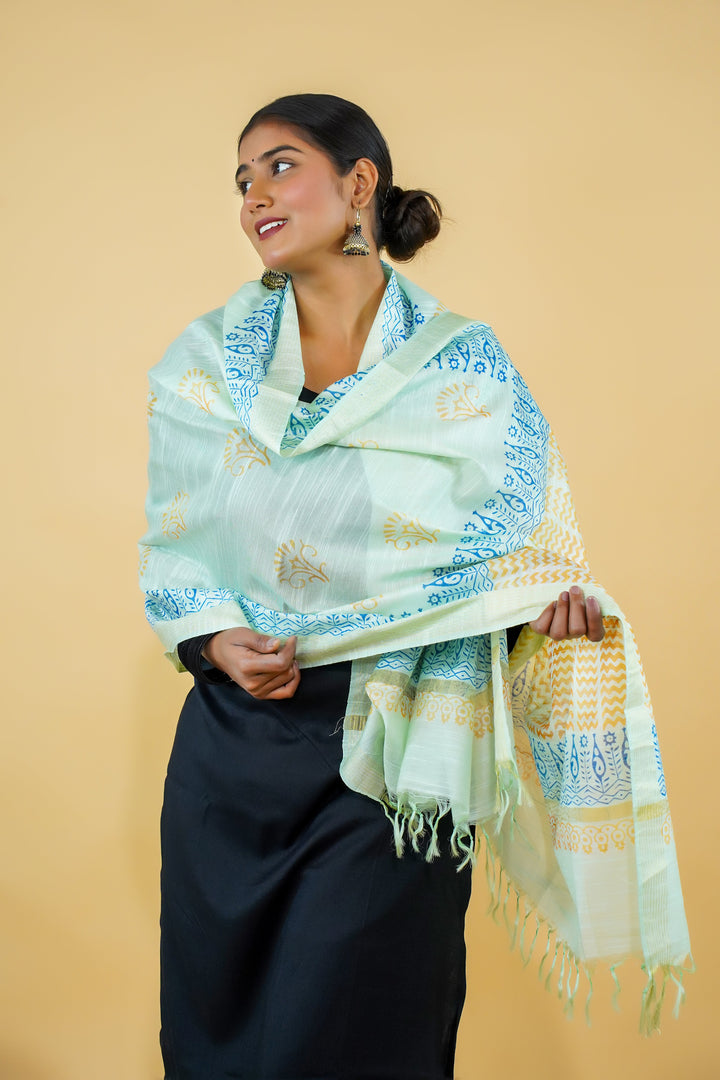 White Batik Print Visoce Dupatta