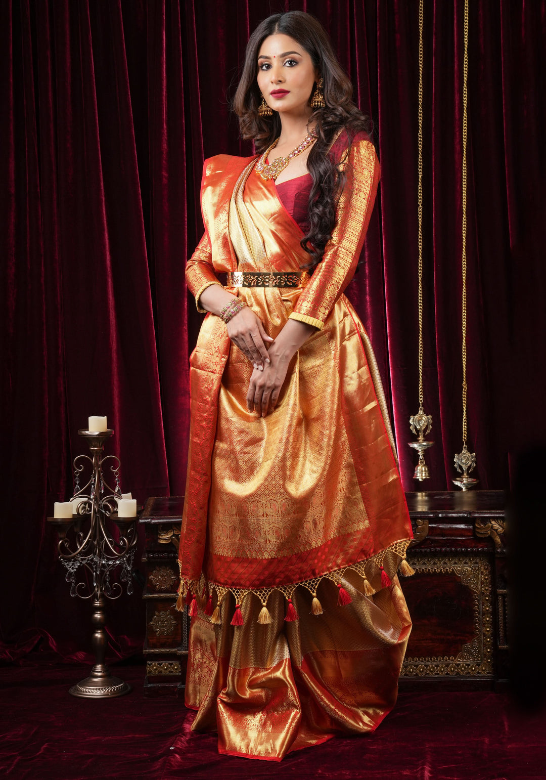 Gold Tissue Brocade Kanjivaram Pure Silk Saree with Wide Border | SILK MARK CERTIFIED