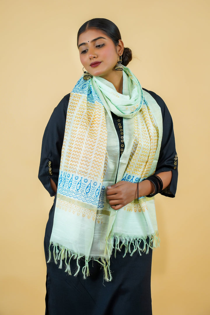 White Batik Print Visoce Dupatta