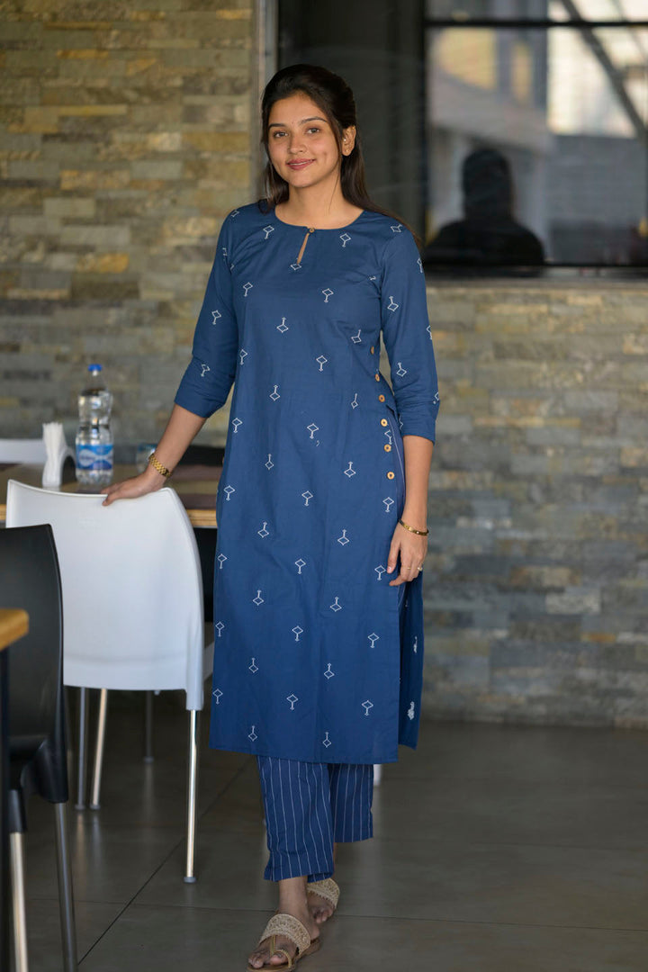Indigo Cotton 2 Piece Kurta Set | Made To Order