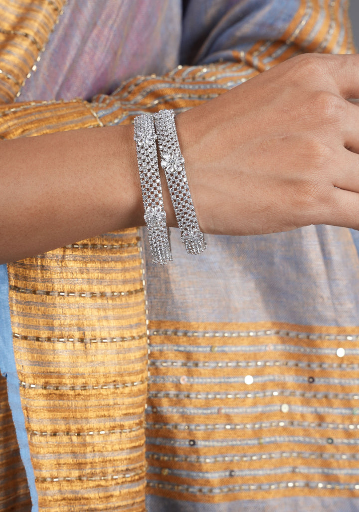 2.4 size white stone bangles with floral design