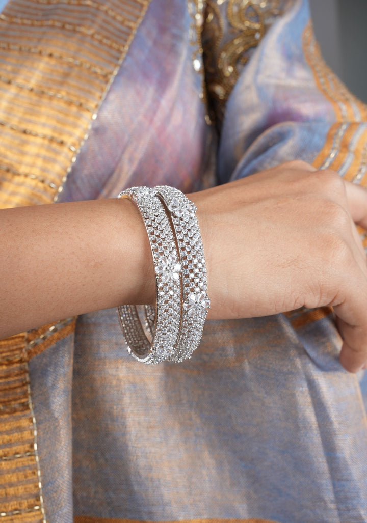 2.4 size white stone bangles with floral design