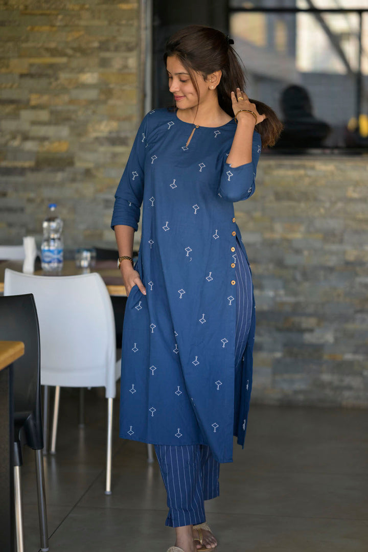 Indigo Cotton 2 Piece Kurta Set | Made To Order