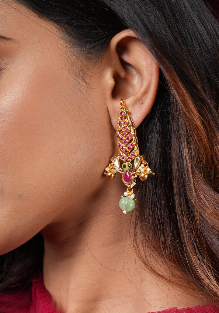 Pink floral vertical Stud Earrings
