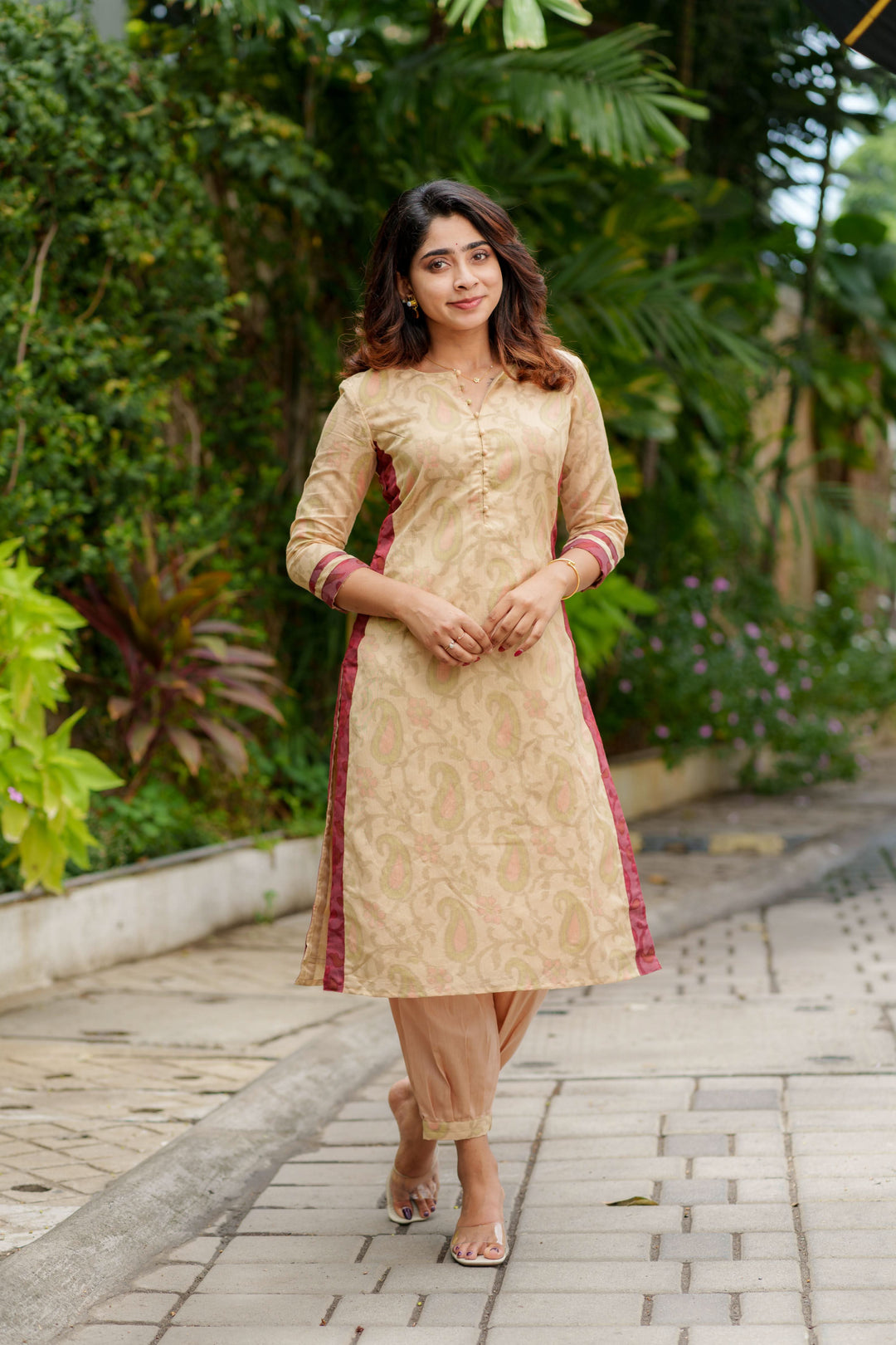 Beige Kurti Set Kurti and Bottom 2-Piece Set | Made to Order