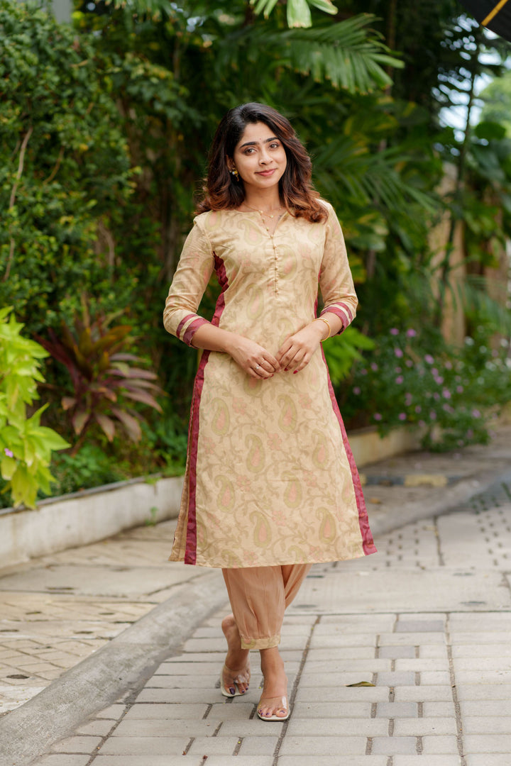 Beige Kurti Set Kurti and Bottom 2-Piece Set | Made to Order