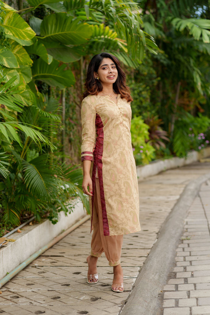 Beige Kurti Set Kurti and Bottom 2-Piece Set | Made to Order