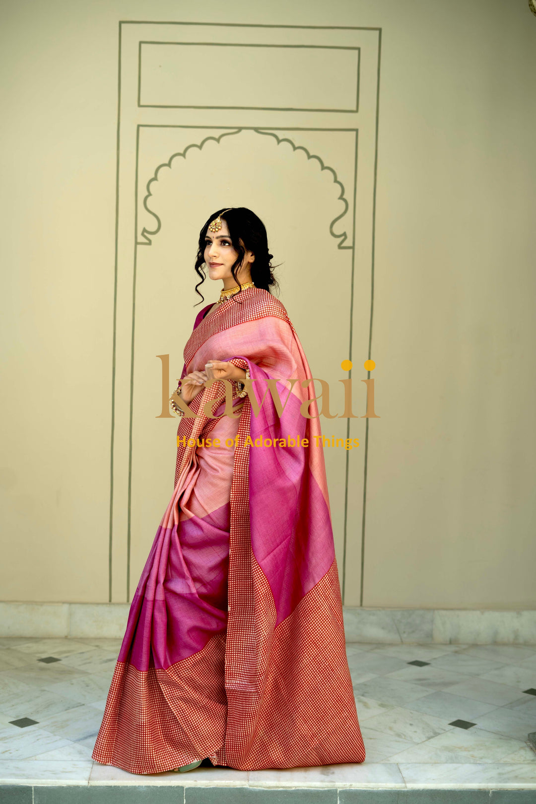 Sravana Handloom Silk Saree in shades of pink| SILK MARK CERTIFIED | SHOBITAM